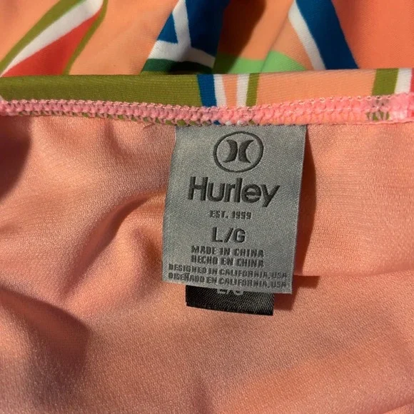 Hurley Womens One Piece Swimsuit Large Graphic Leaf Citron Cutout UPF 50+ NEW - Picture 6 of 7